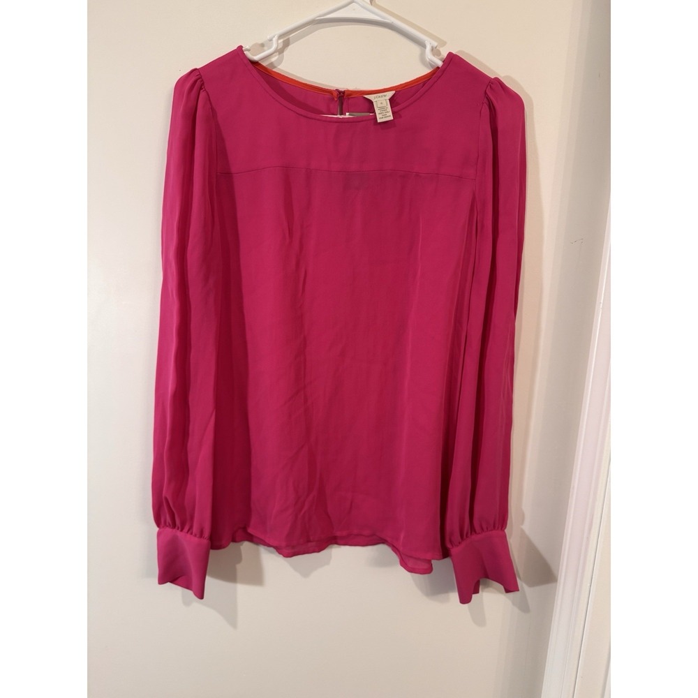 J Crew Blouse Women's Size 0 Pink Silk Crew Neck